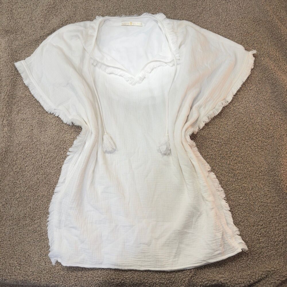 Marie Oliver White Fringe Caftan Tunic Coastal Resort Quiet Luxury
